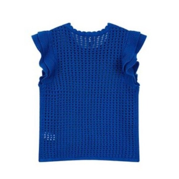 GAP Women’s Royal Blue Flutter Sleeve Cotton Crochet Sweater Top Size Small NWOT - Picture 4 of 10